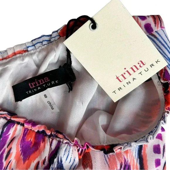 TRINA TURK Smocked Midi Dress sz 8 Multicolor Sleeveless Chiffon Lined Sunset - Picture 7 of 9